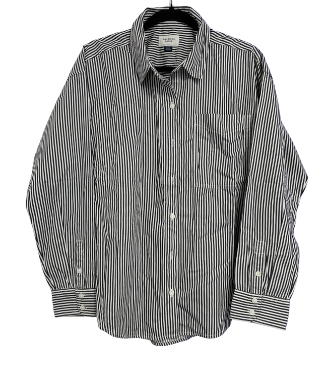 American Eagle Black and White Striped Long Sleeve Button-Down Shirt
