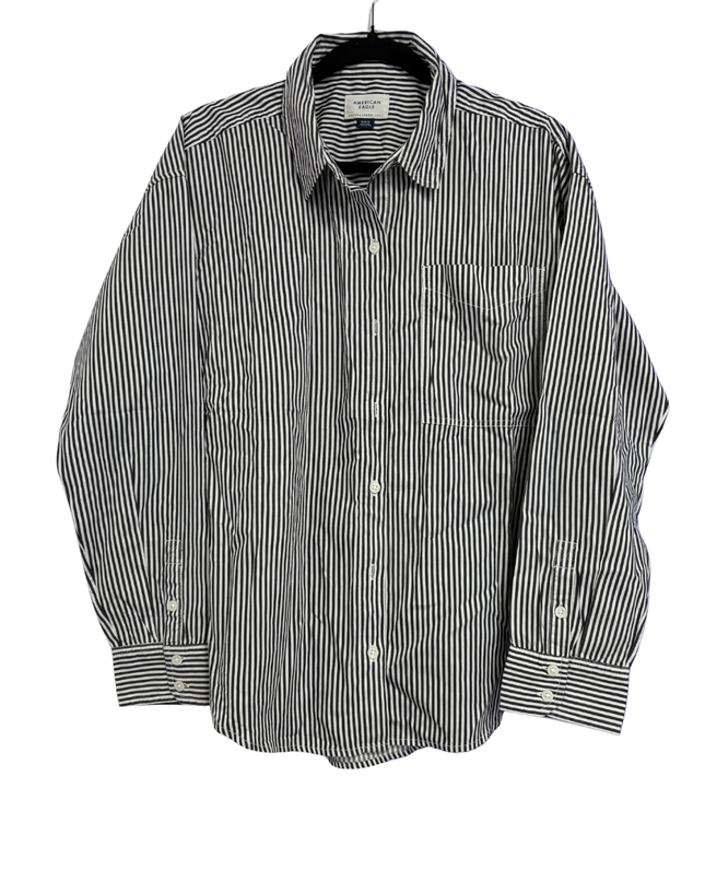 American Eagle Black and White Striped Long Sleeve Button-Down Shirt