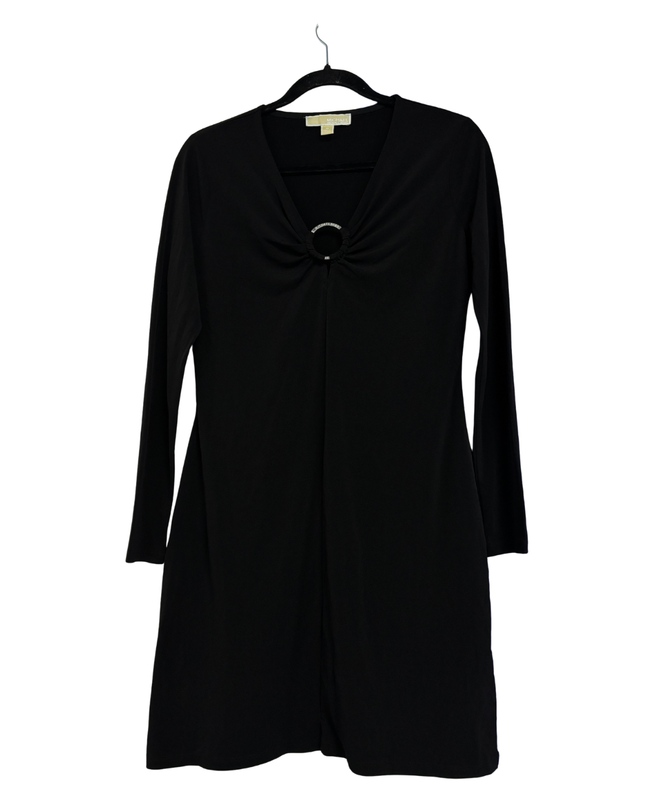 Michael Kors Black Long Sleeve V-Neck Dress with Ring Detail