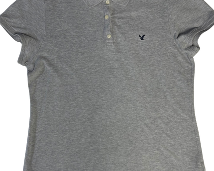 American Eagle Grey Short Sleeve Piqué Polo Shirt