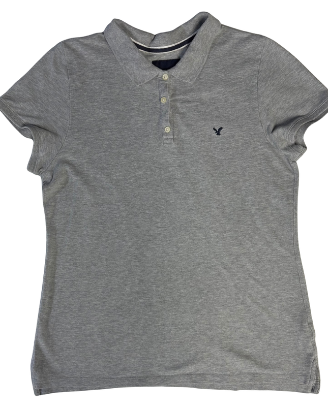 American Eagle Grey Short Sleeve Piqué Polo Shirt