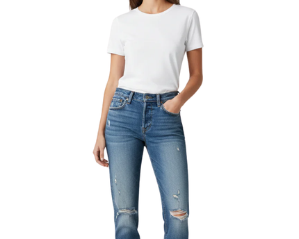 Levi's Blue Distressed High-Rise Straight Leg Jeans