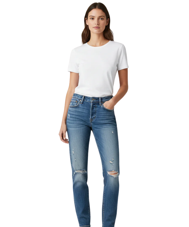 Levi's Blue Distressed High-Rise Straight Leg Jeans