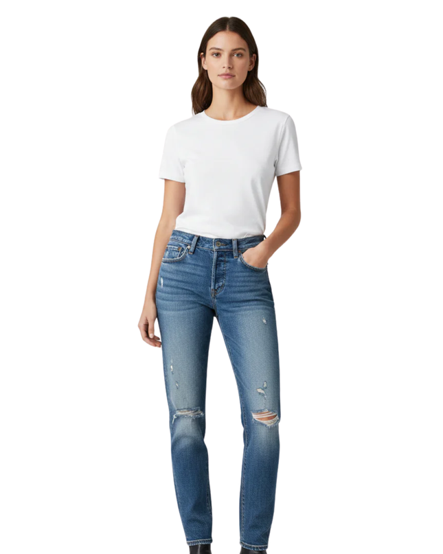 Levi's Blue Distressed High-Rise Straight Leg Jeans