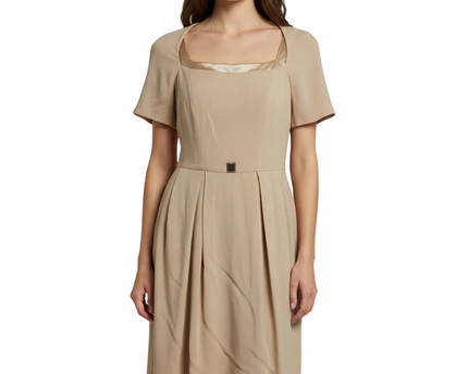 Elisabetta Franchi Beige Virgin Wool Blend Mini Dress with Fringe Hem