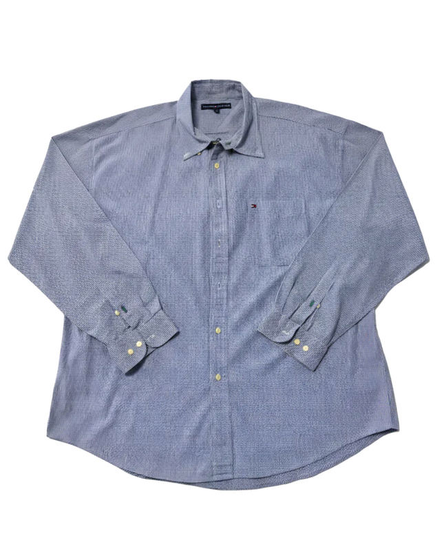 Tommy Hilfiger Blue Micro Gingham Long Sleeve Button-Down Shirt