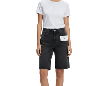 AMISU Black Frayed Hem High-Waisted Denim Shorts