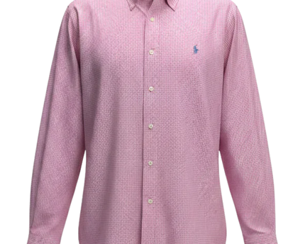 Ralph Lauren Pink Gingham Polo Player Long Sleeve Shirt