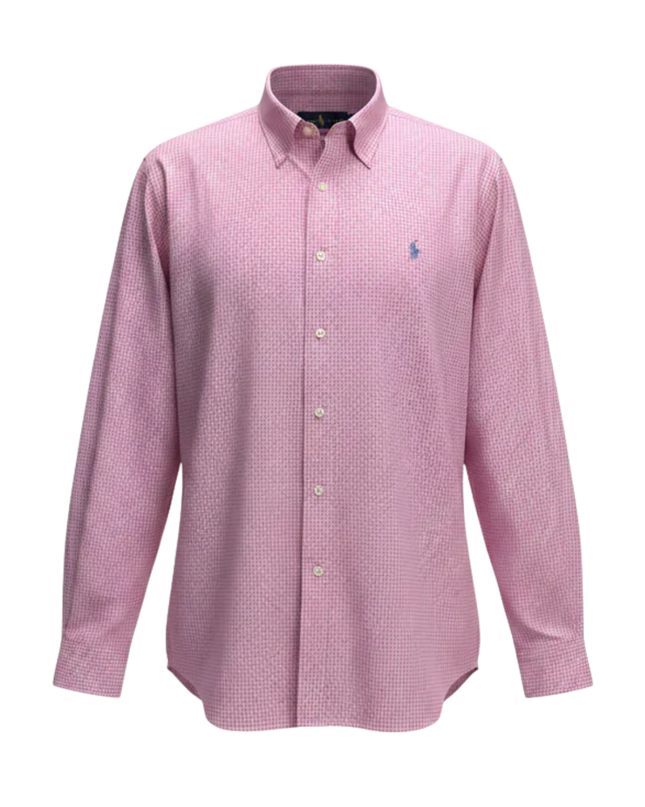 Ralph Lauren Pink Gingham Polo Player Long Sleeve Shirt