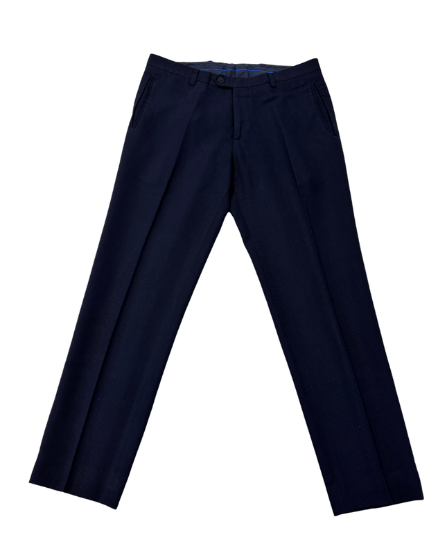Zara Man Navy Blue Textured Slim Fit Trousers