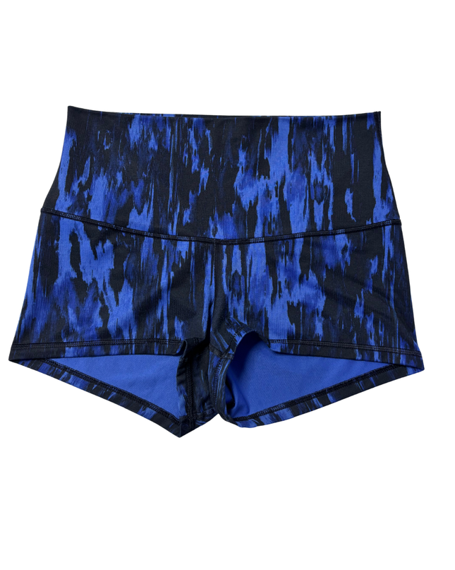 Lululemon Blue and Black Patterned High-Waisted Athletic Sports Shorts