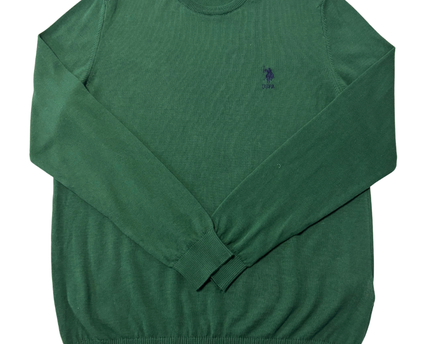 U.S. Polo Assn. Green Crew Neck Sweater with Textured Shoulders