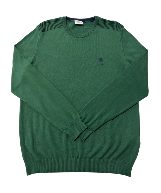 U.S. Polo Assn. Green Crew Neck Sweater with Textured Shoulders
