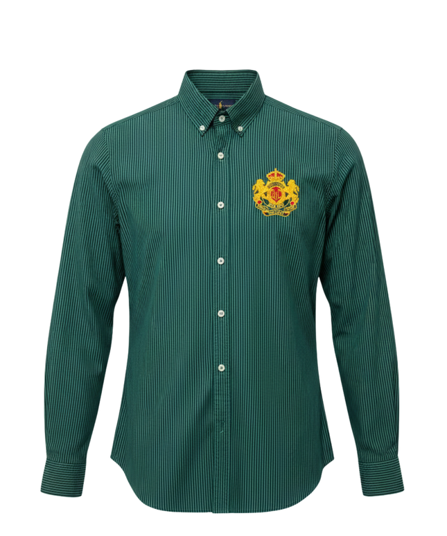 Ralph Lauren Green Striped Custom Fit Crest Shirt