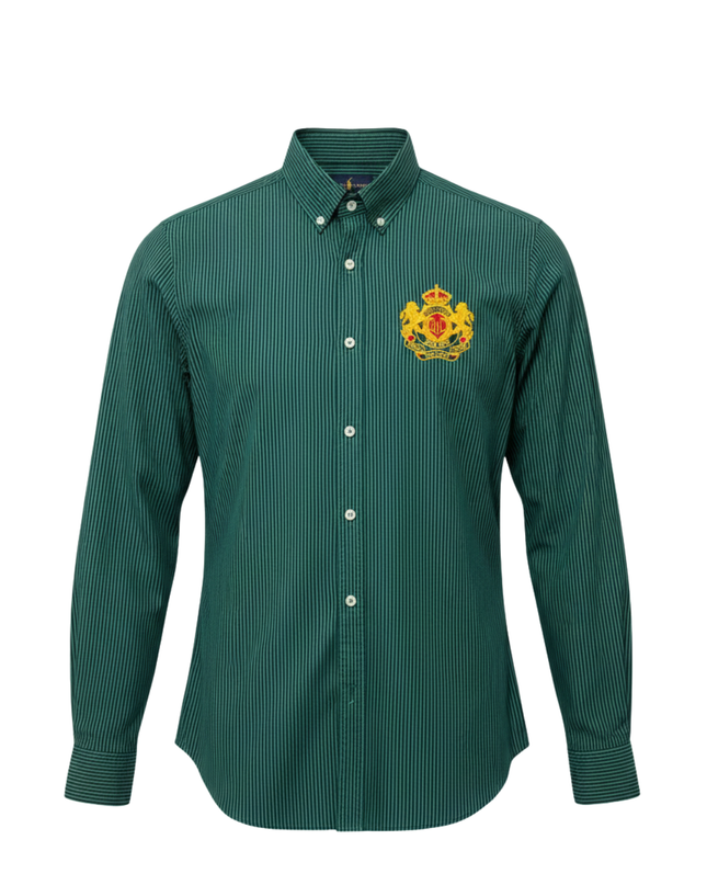 Ralph Lauren Green Striped Custom Fit Crest Shirt