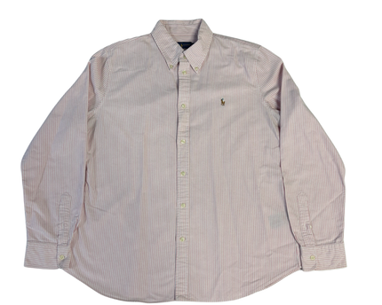 Ralph Lauren Pink Striped Custom Fit Oxford Shirt
