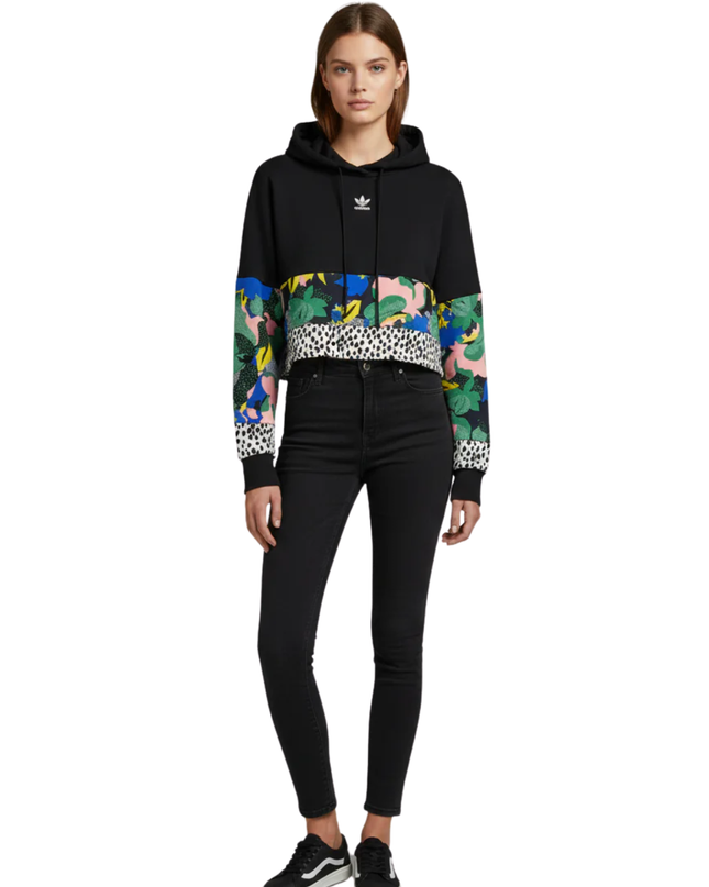 Adidas Black/Multicolor Floral Her Studio London Cropped Hoodie