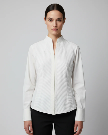 Nara Camicie White Pleated Long Sleeve Blouse