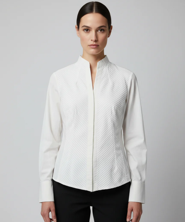 Nara Camicie White Pleated Long Sleeve Blouse