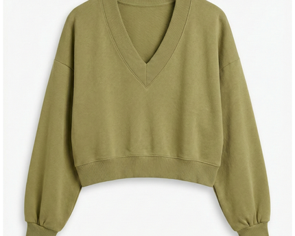 Monki Green V-Neck Cropped Sweatshirt