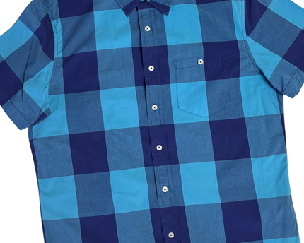 American Eagle Blue Checkered Short Sleeve Slim Fit Shirt