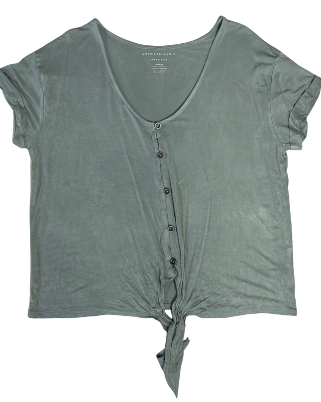 American Eagle Green Soft & Sexy Tie-Front Button Down Top