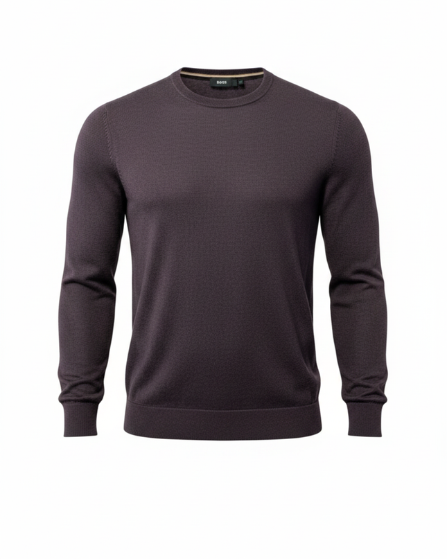 BOSS Purple Fine-Knit Crew Neck Sweater