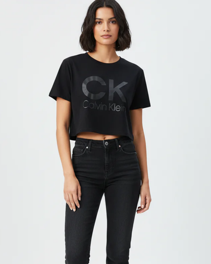 Calvin Klein Jeans Black Logo Graphic Crop Top
