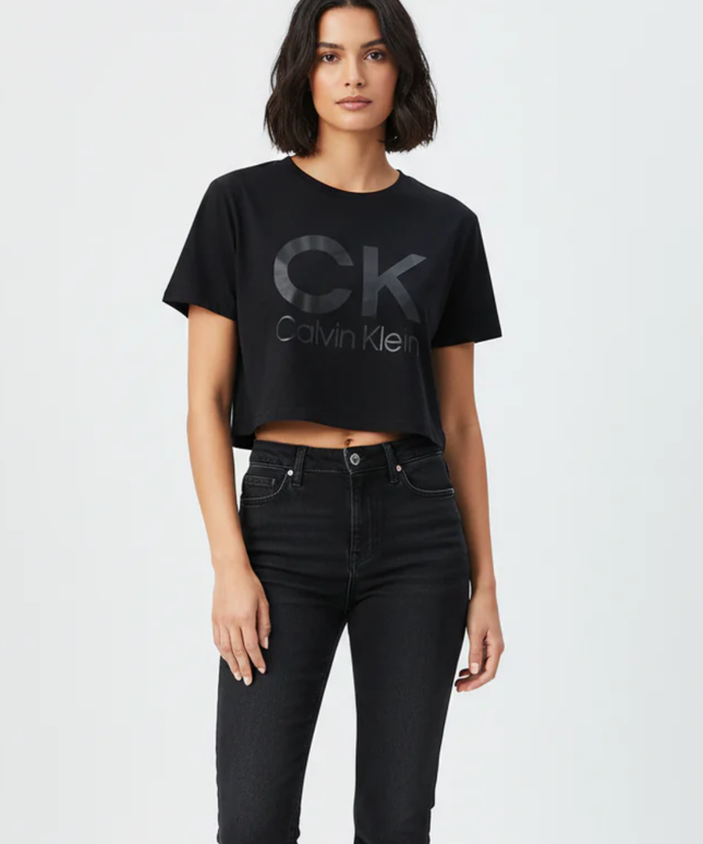 Calvin Klein Jeans Black Logo Graphic Crop Top