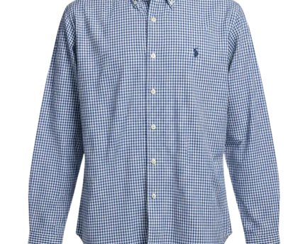 Ralph Lauren Blue Gingham Polo Player Long Sleeve Shirt