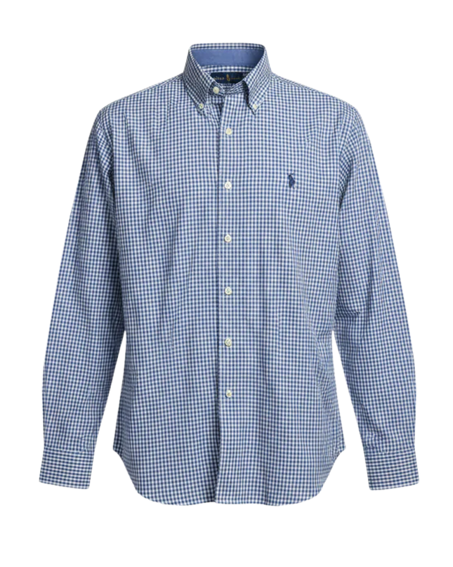 Ralph Lauren Blue Gingham Polo Player Long Sleeve Shirt