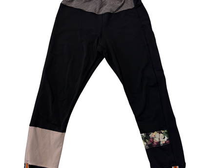 Lululemon Black Mixed-Media Performance Leggings with Floral Accents