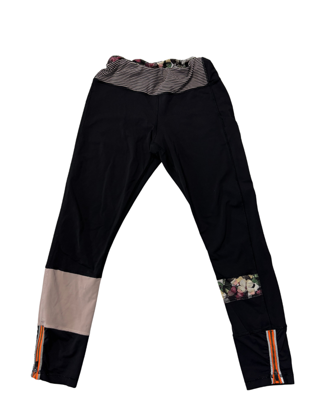 Lululemon Black Mixed-Media Performance Leggings with Floral Accents