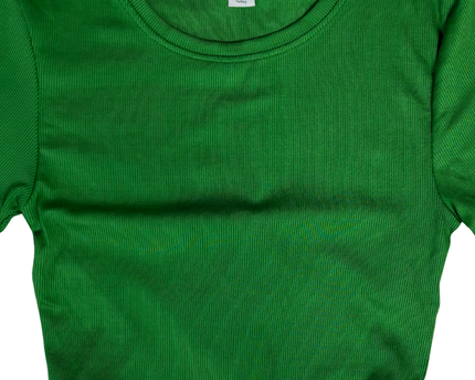 AMISU Green Ribbed Tie-Front Short Sleeve Crop Top