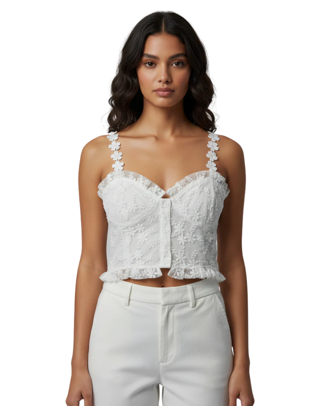 Boohoo White Floral Lace Bustier Crop Top