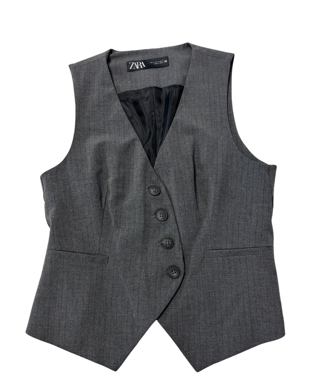 Zara Grey Pinstripe Tailored Waistcoat