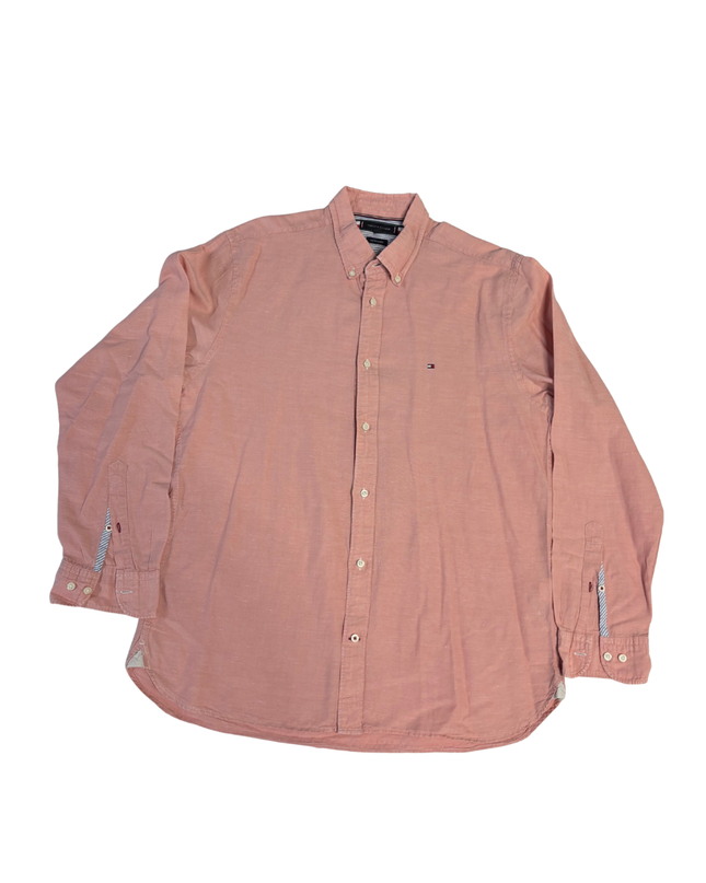 Tommy Hilfiger Pink Cotton Linen Long Sleeve Button-Down Shirt