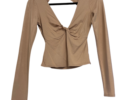 Asos Luxe Tan Twist Front Long Sleeve Top