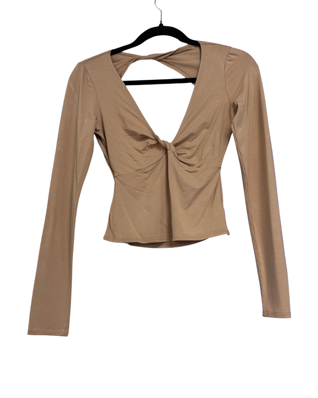 Asos Luxe Tan Twist Front Long Sleeve Top