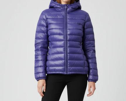 Benetton Purple Lightweight Hooded Puffer Down Jacket