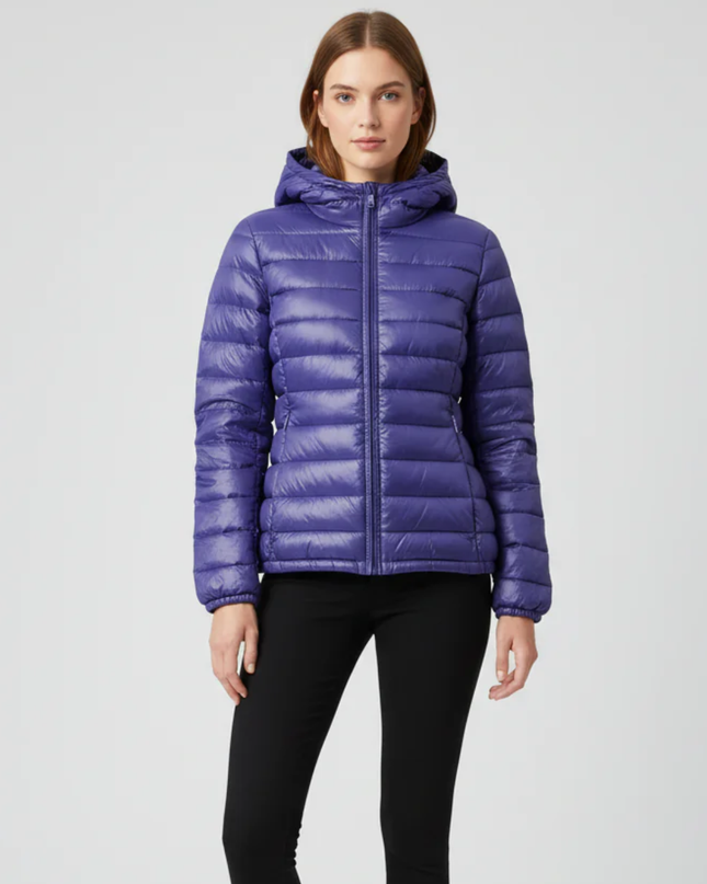 Benetton Purple Lightweight Hooded Puffer Down Jacket