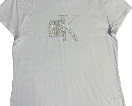 Calvin Klein Jeans White T-Shirt with Silver Metallic Logo