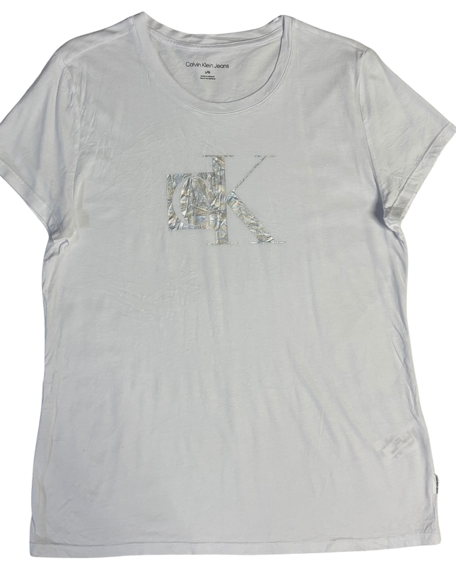 Calvin Klein Jeans White T-Shirt with Silver Metallic Logo