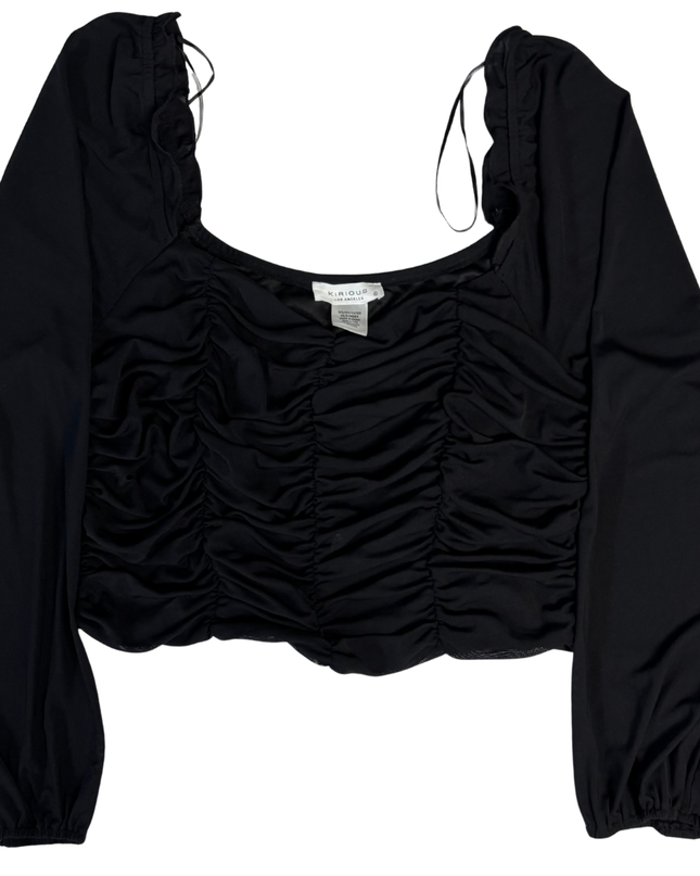 KIRIOUS Black Ruched Balloon Sleeve Crop Top