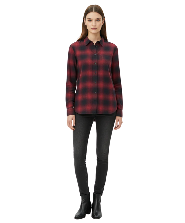 Uniqlo Red & Black Plaid Flannel Button Down Shirt