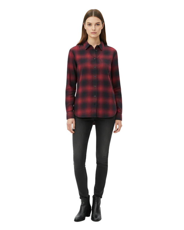 Uniqlo Red & Black Plaid Flannel Button Down Shirt
