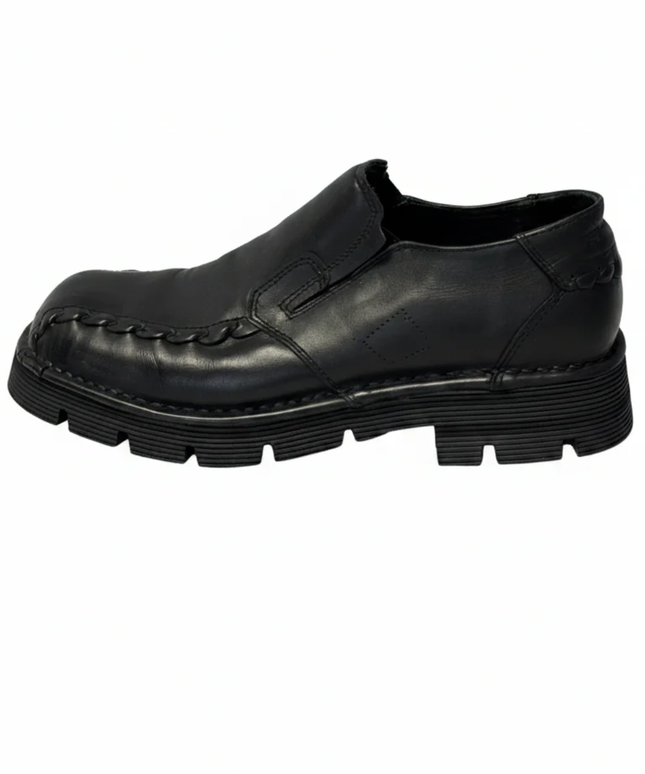 New Rock Black Chunky Leather Slip-On Moccasins W/Box