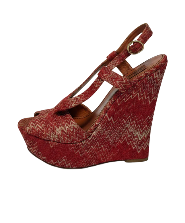Missoni Red Zigzag Knit Wedge Sandals