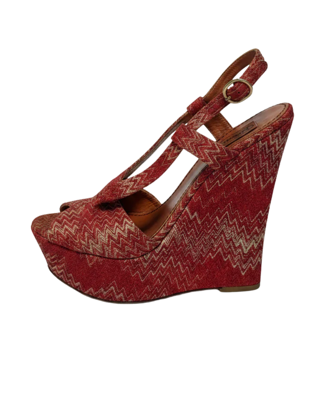 Missoni Red Zigzag Knit Wedge Sandals