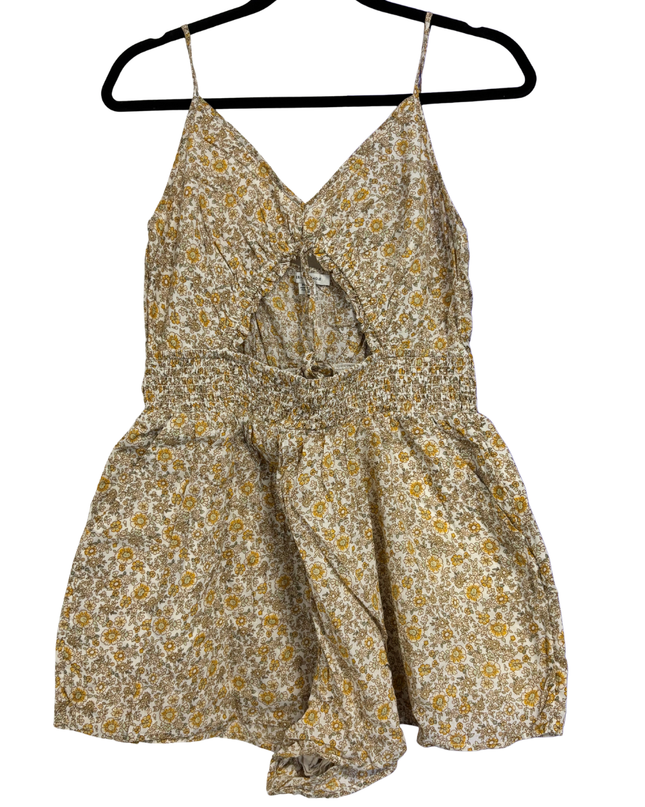 American Eagle Yellow Floral Smocked Waist Romper
